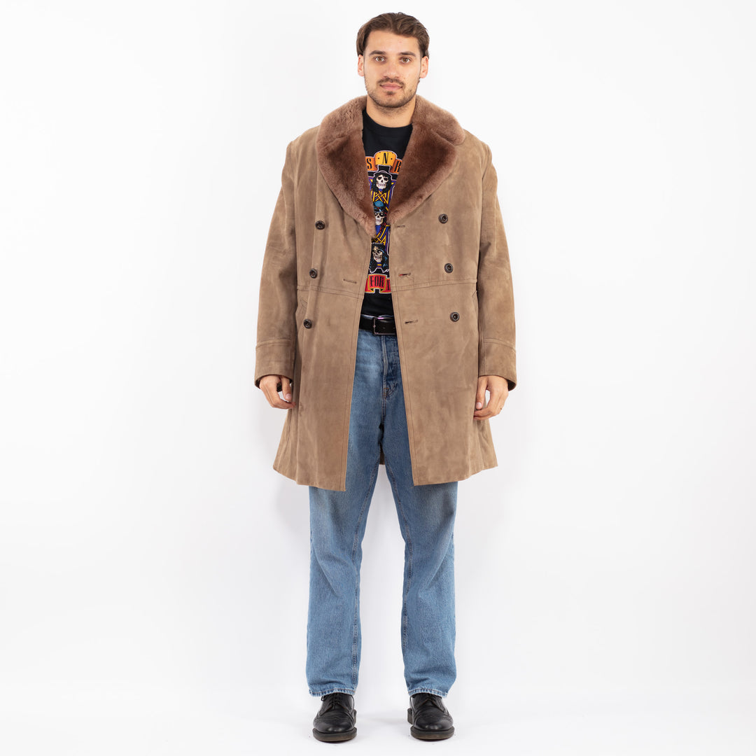 Vintage 70's Men Suede Sherpa Coat in Brown