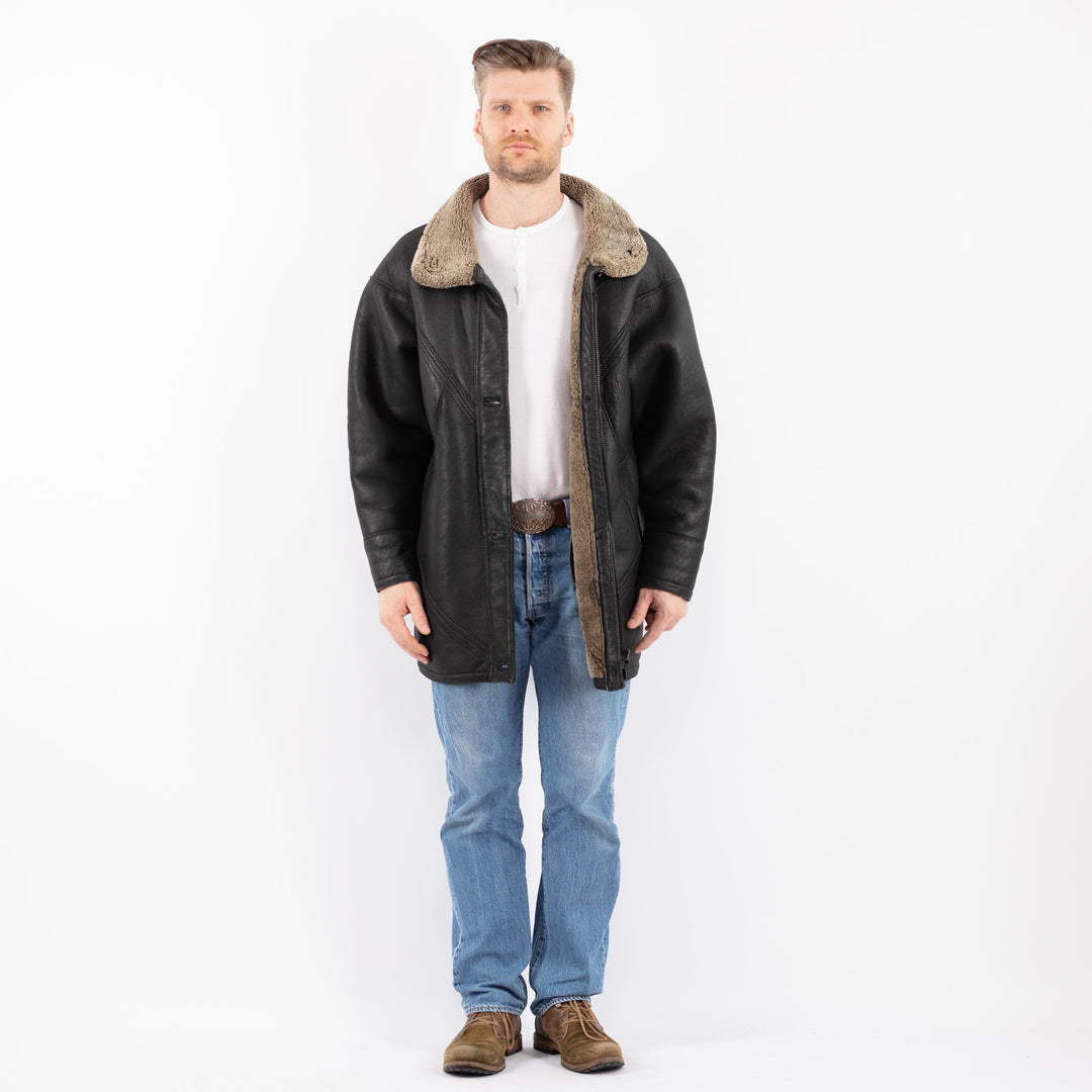 Vintage 90's Men Sheepskin Coat in BlackZ1453