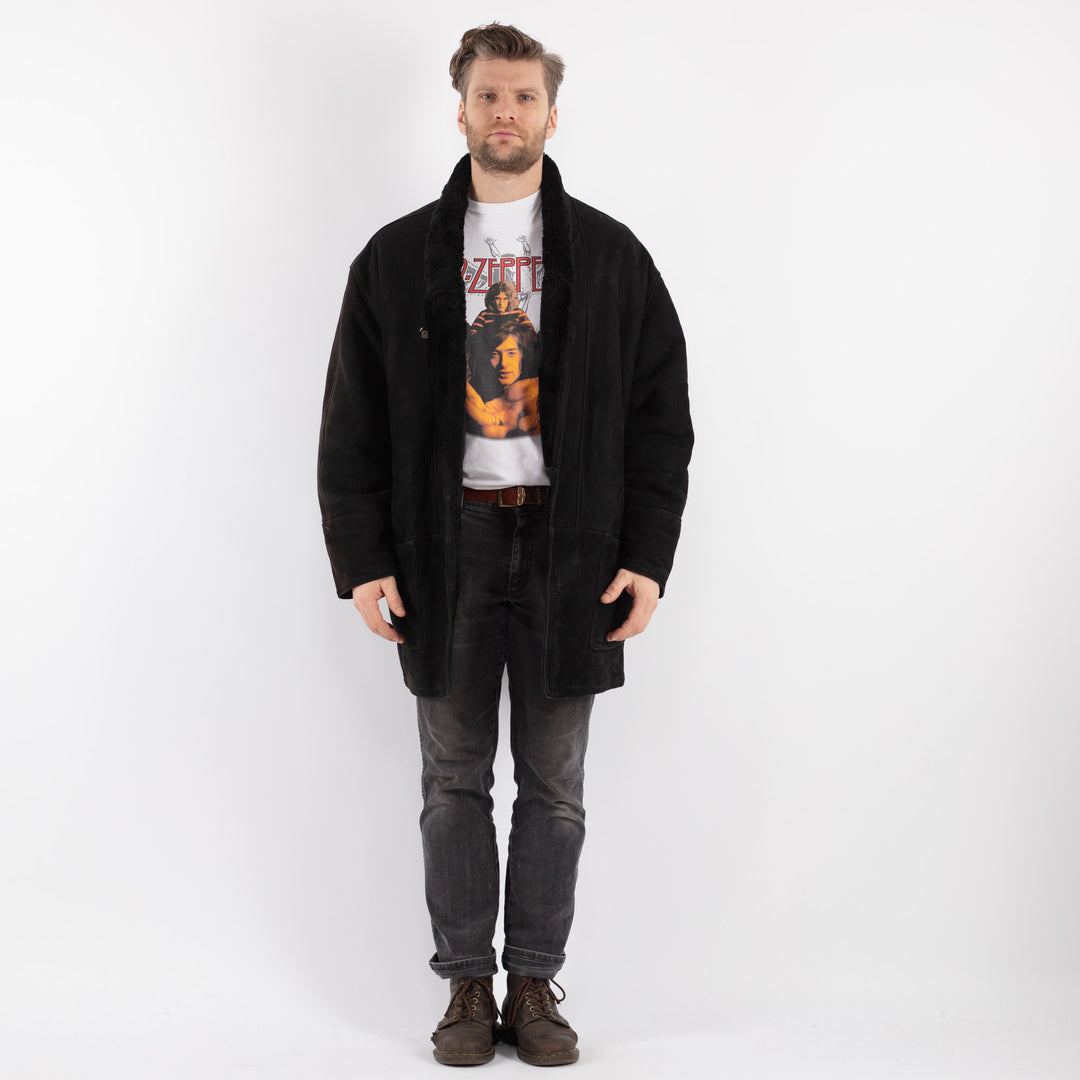 Vintage 90's Men Sheepskin Coat in BlackZ564
