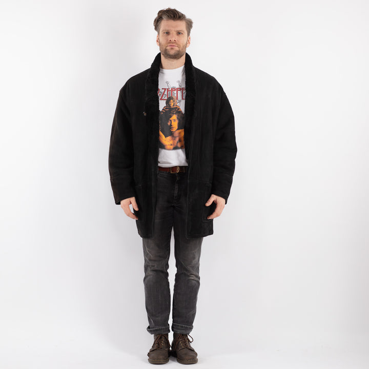 Vintage 90's Men Sheepskin Coat in BlackZ564