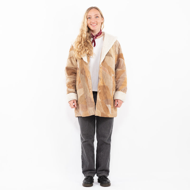 Vintage 90's Women Suede Sherpa Coat in BrownA0696