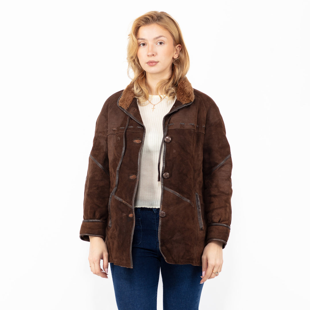 Vintage 80's Women Sheepskin Coat in BrownA0840