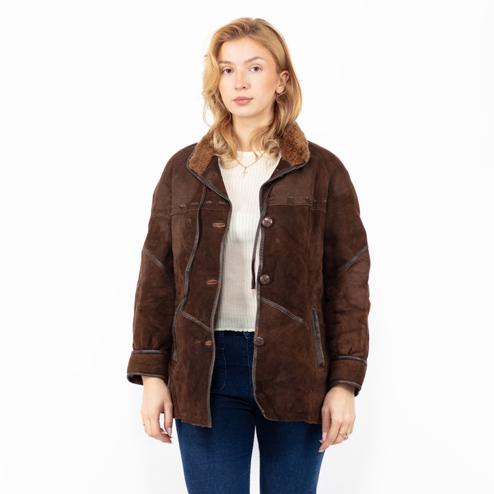 Vintage 80's Women Sheepskin Coat in BrownA0840