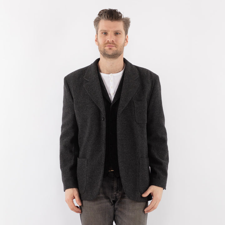 Vintage 00's Men Wool Blazer Jacket in GrayZ1077