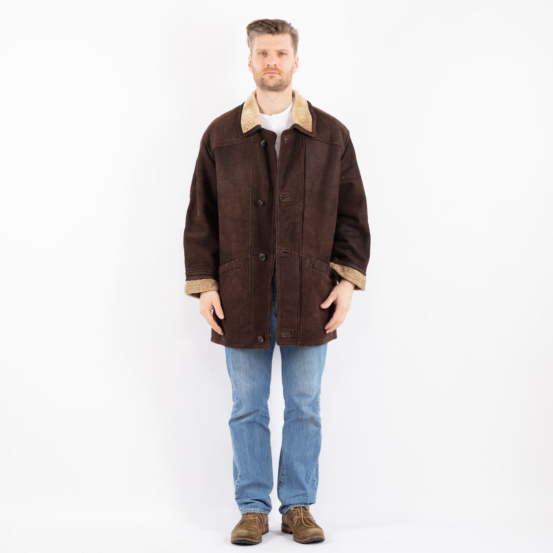 Vintage 90's Men Sheepskin Coat in BrownZ1454