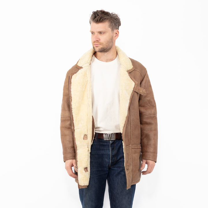 Vintage 80's Men Sheepskin Coat in BrownZ2596