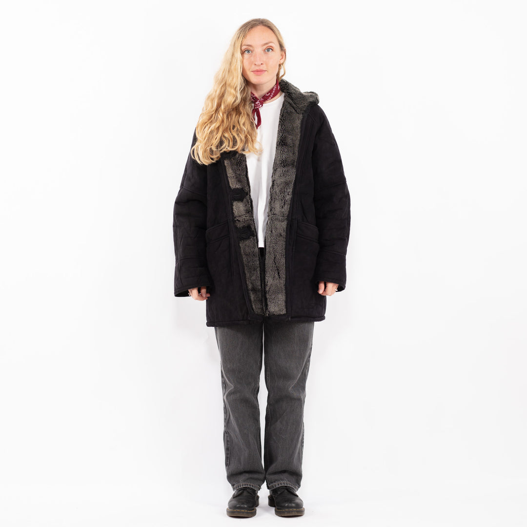 Vintage 90's Women Faux Sheepskin in BlackA0697