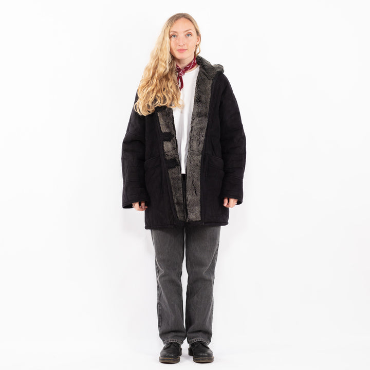 Vintage 90's Women Faux Sheepskin in BlackA0697