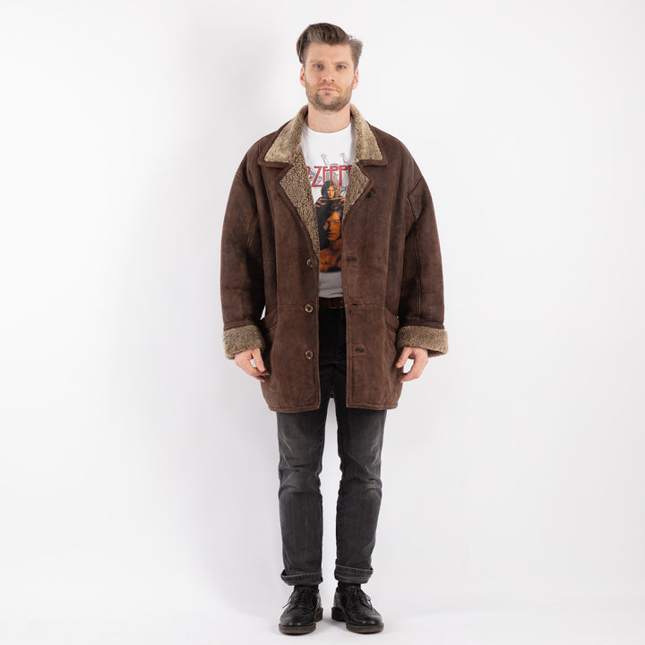 Vintage 90's Men Sheepskin Coat in BrownZ471
