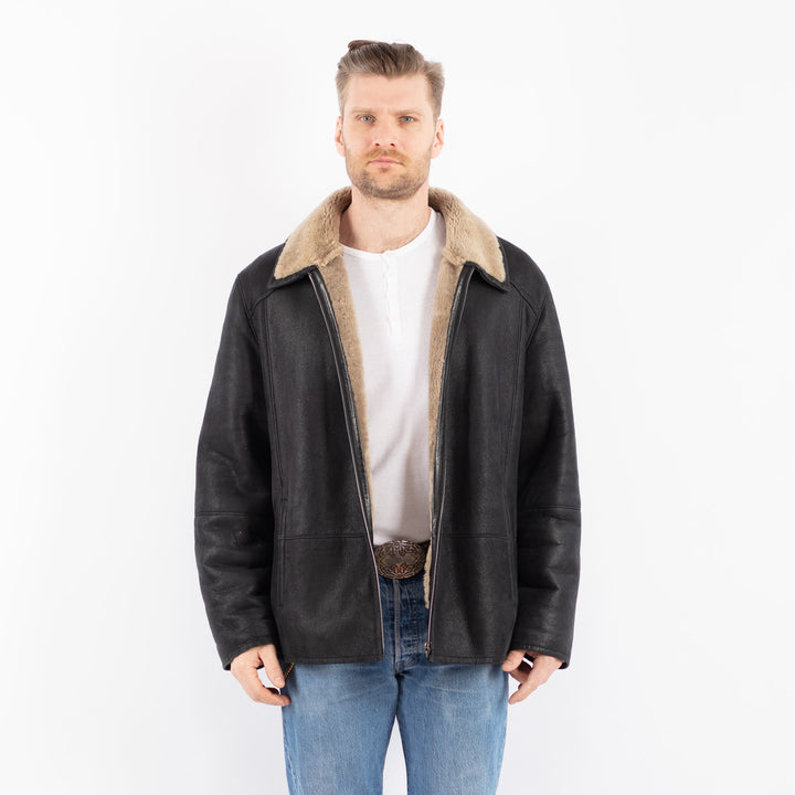 Vintage 90's Men Sheepskin Jacket in BlackZ1455