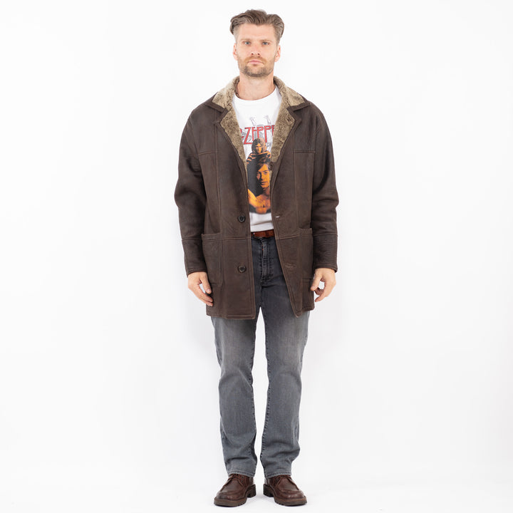 Vintage 90's Men Sheepskin Coat in BrownZ2144