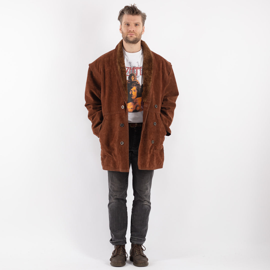 Vintage 90's Men Faux Sheepskin Coat in BrownZ565