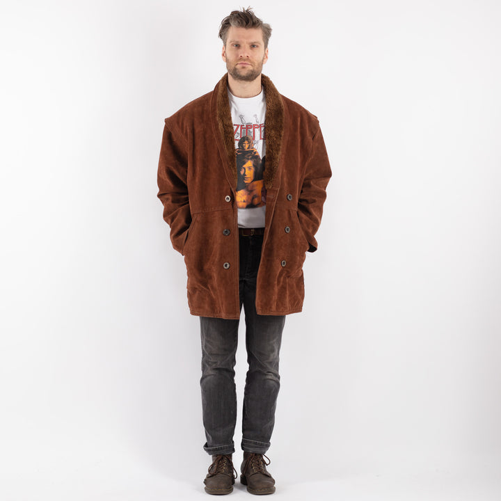 Vintage 90's Men Faux Sheepskin Coat in BrownZ565