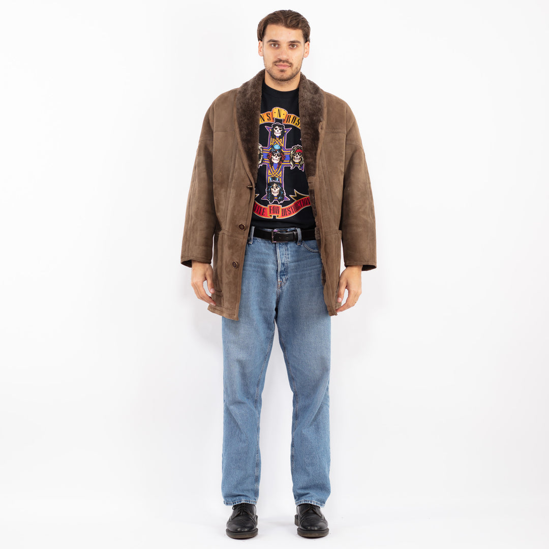 Vintage 80's Men Sheepskin Coat in Brown