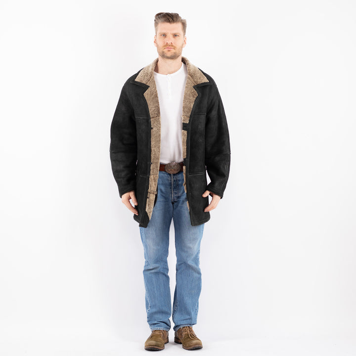 Vintage 90's Men Sheepskin Coat in BlackZ1456