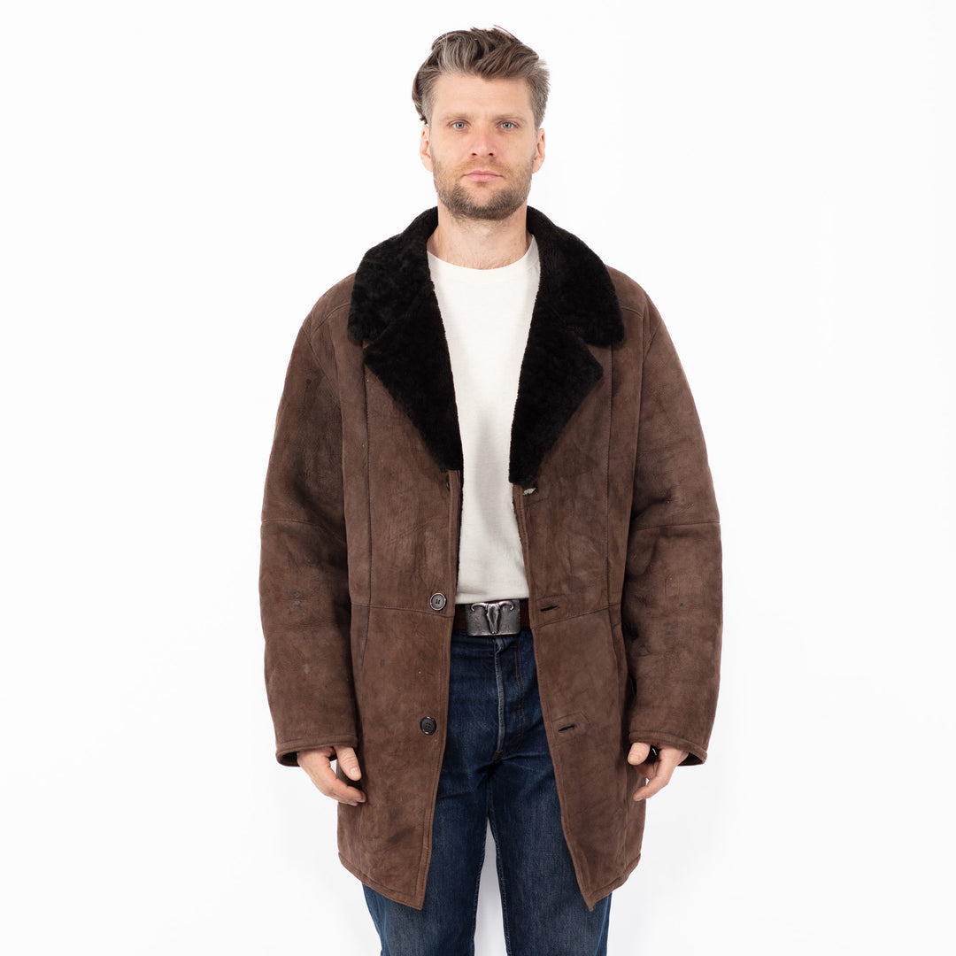 Vintage 70's Men Sheepskin Coat in Brown
