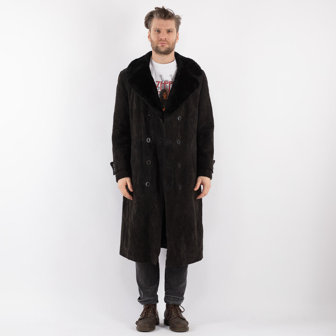 Vintage 70's Men Suede Sherpa Coat in Black