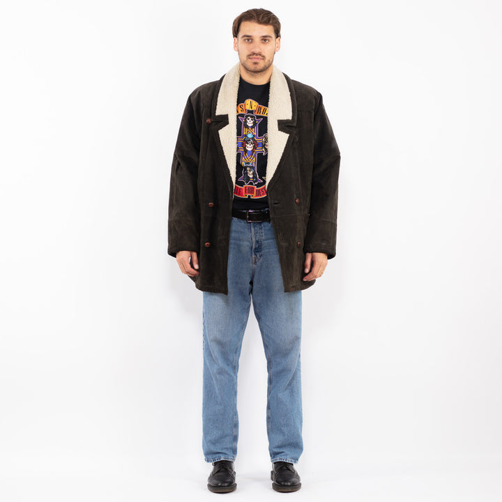 Vintage 90's Men Suede Sherpa Coat in Brown