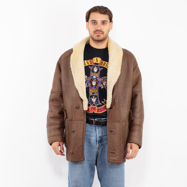 Vintage 80's Men Sheepskin Coat in Brown