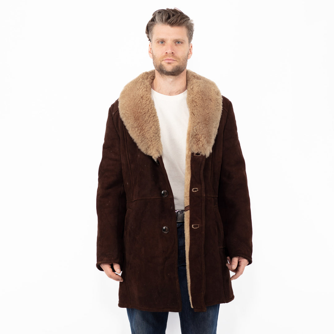 Vintage 70's Men Sheepskin Coat in Brown