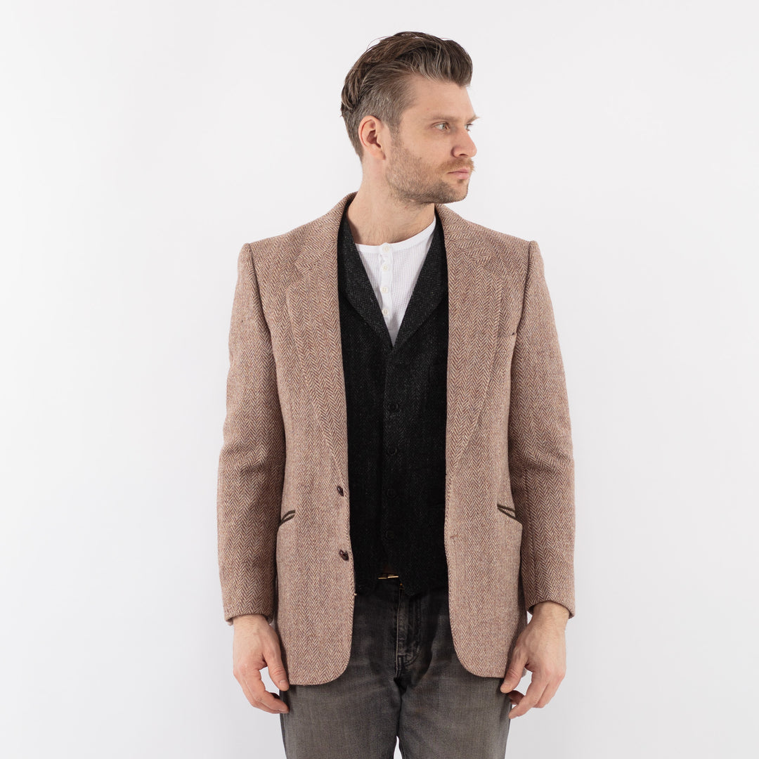 Vintage 90's Men Harris Tweed Jacket in Beige