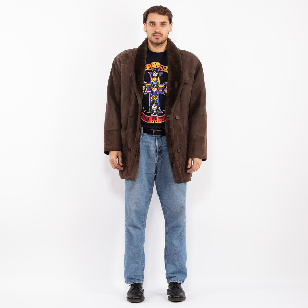 Vintage 80's Men Sheepskin Coat in Brown