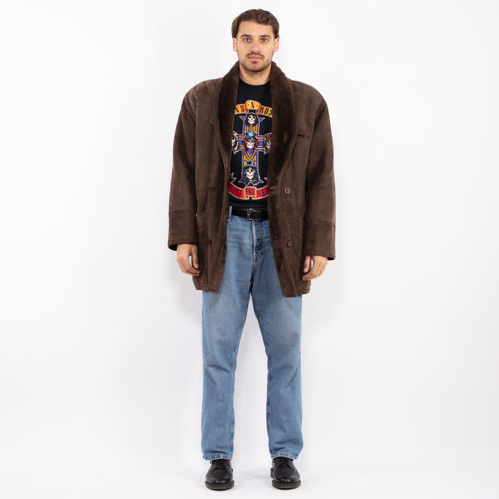 Vintage 80's Men Sheepskin Coat in Brown