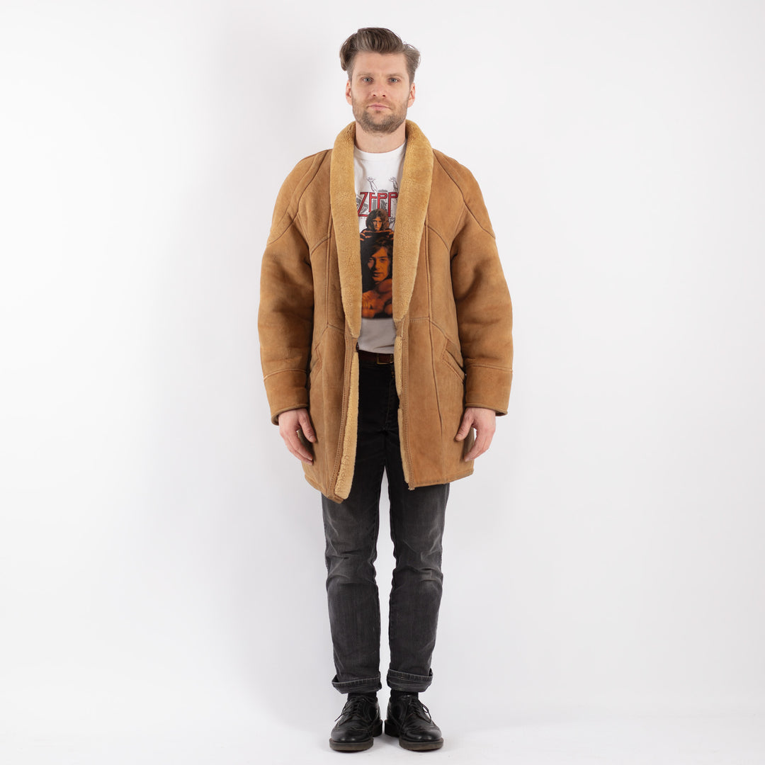Vintage 80's Men Sheepskin Coat in BeigeZ473