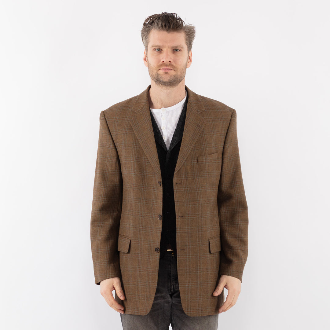 Vintage 00's Men Wool Blazer Jacket in BrownZ1083