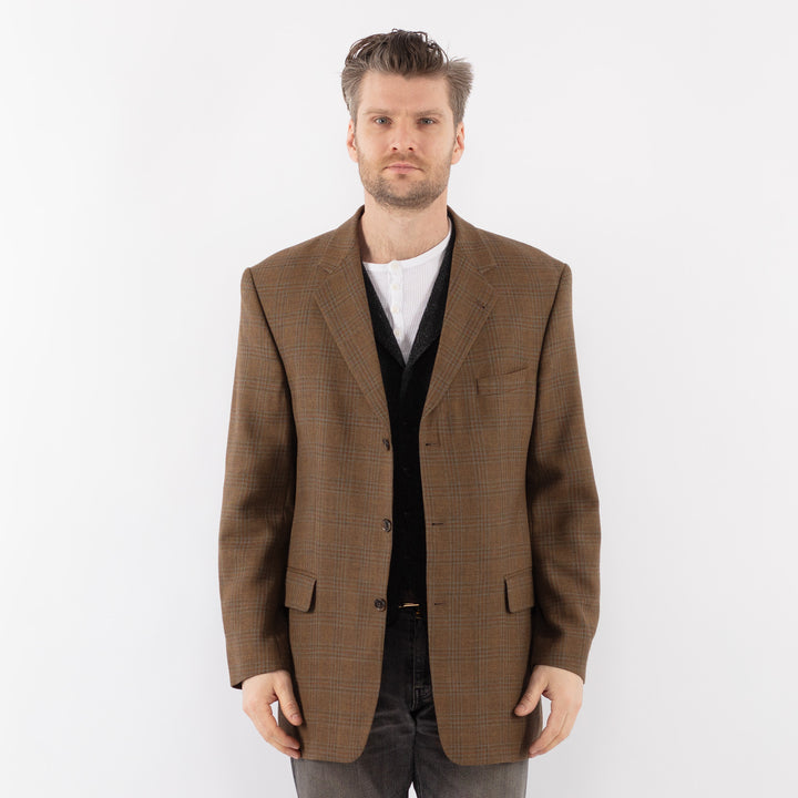 Vintage 00's Men Wool Blazer Jacket in BrownZ1083