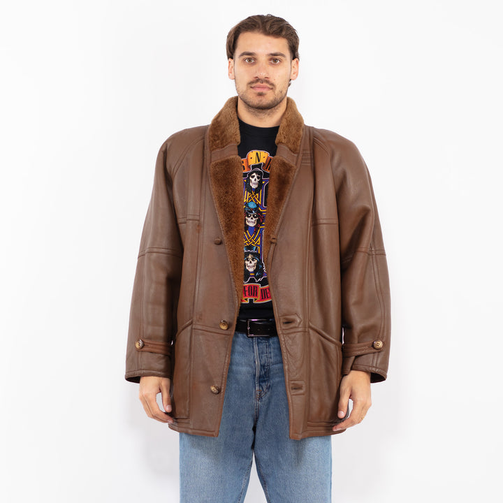Vintage 70's Men Sheepskin Coat in Brown