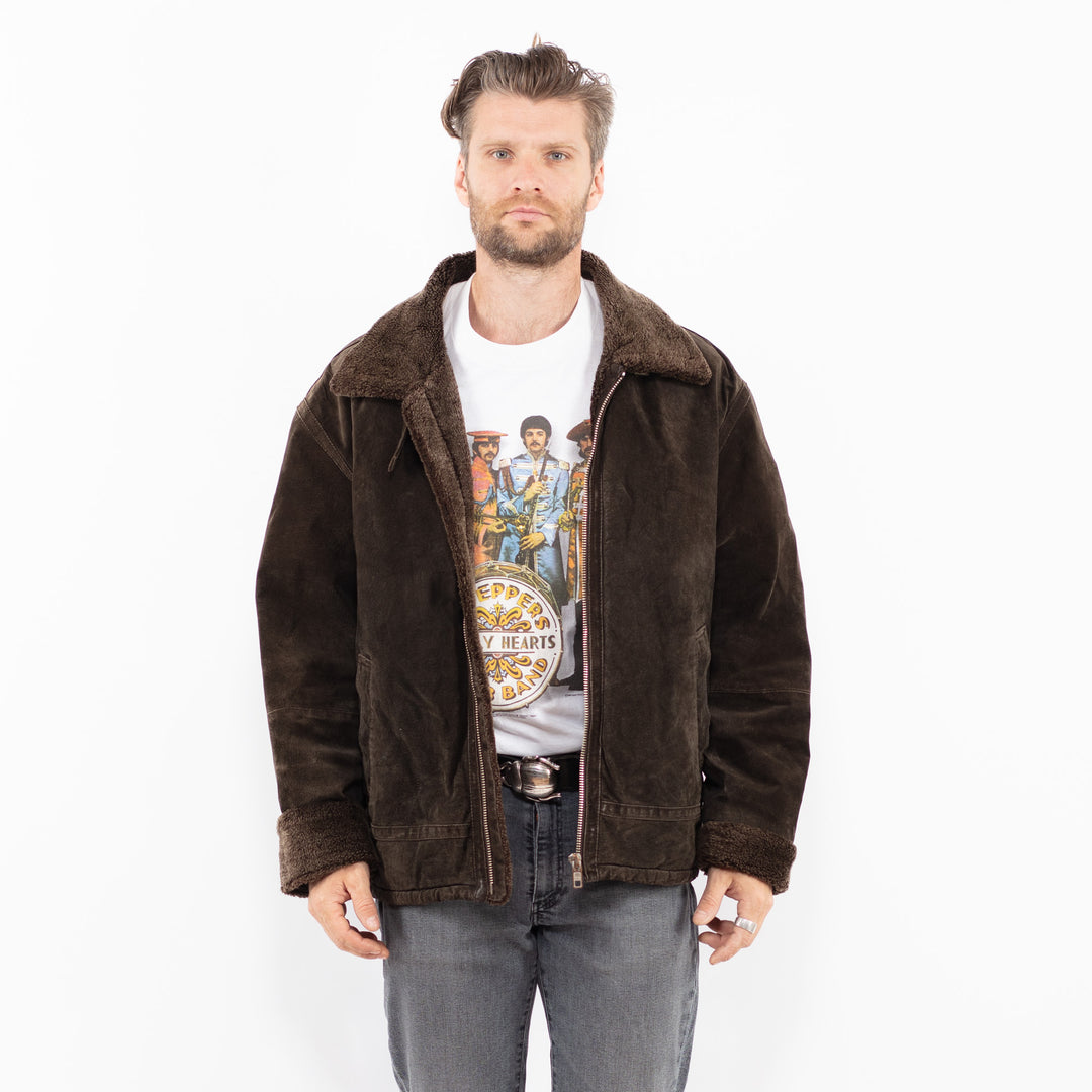 Vintage 90's Men Suede Sherpa Jacket in BrownZ2023