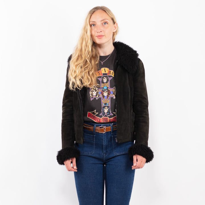 Vintage 90's Women Suede Sherpa Jacket in BlackA0459