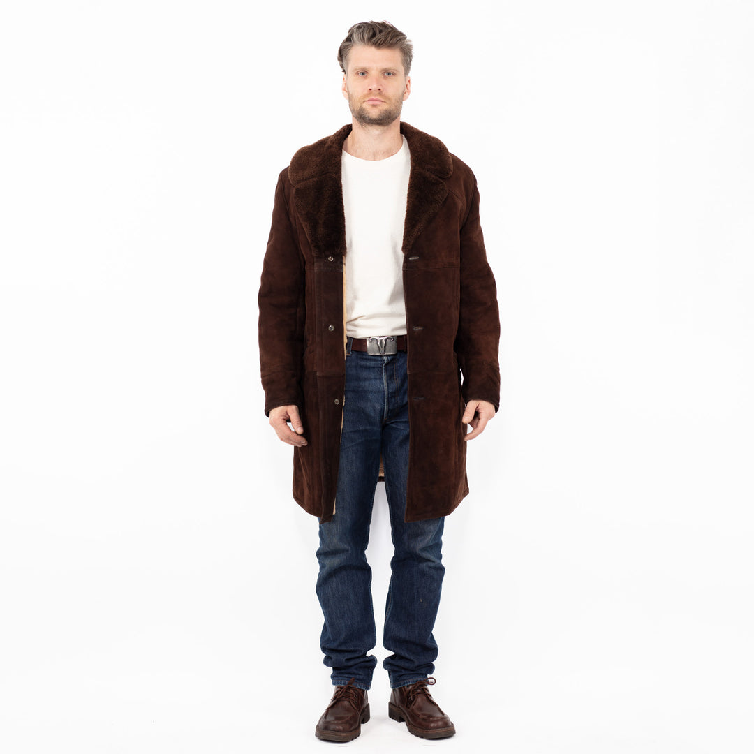 Vintage 70's Men Sheepskin Coat in Brown