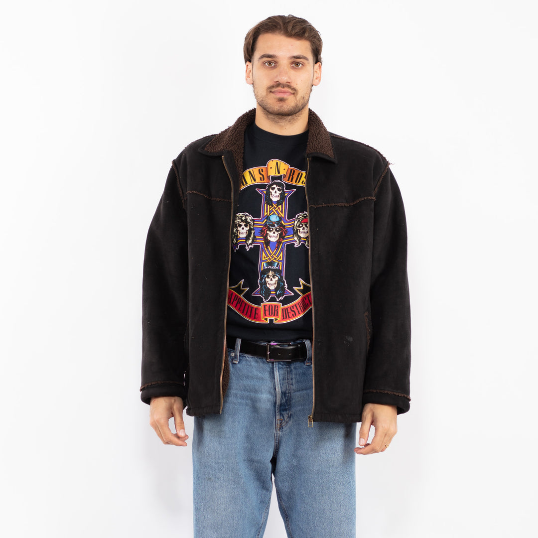 Vintage 90's Men Sherpa Bomber Jacket in Black