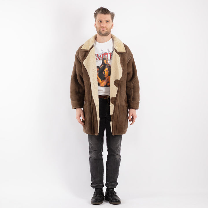 Vintage 90's Men Sheepskin Coat in Brown