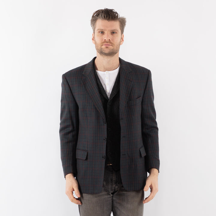 Vintage 90's Men Wool Blazer Jacket in BlueZ1085