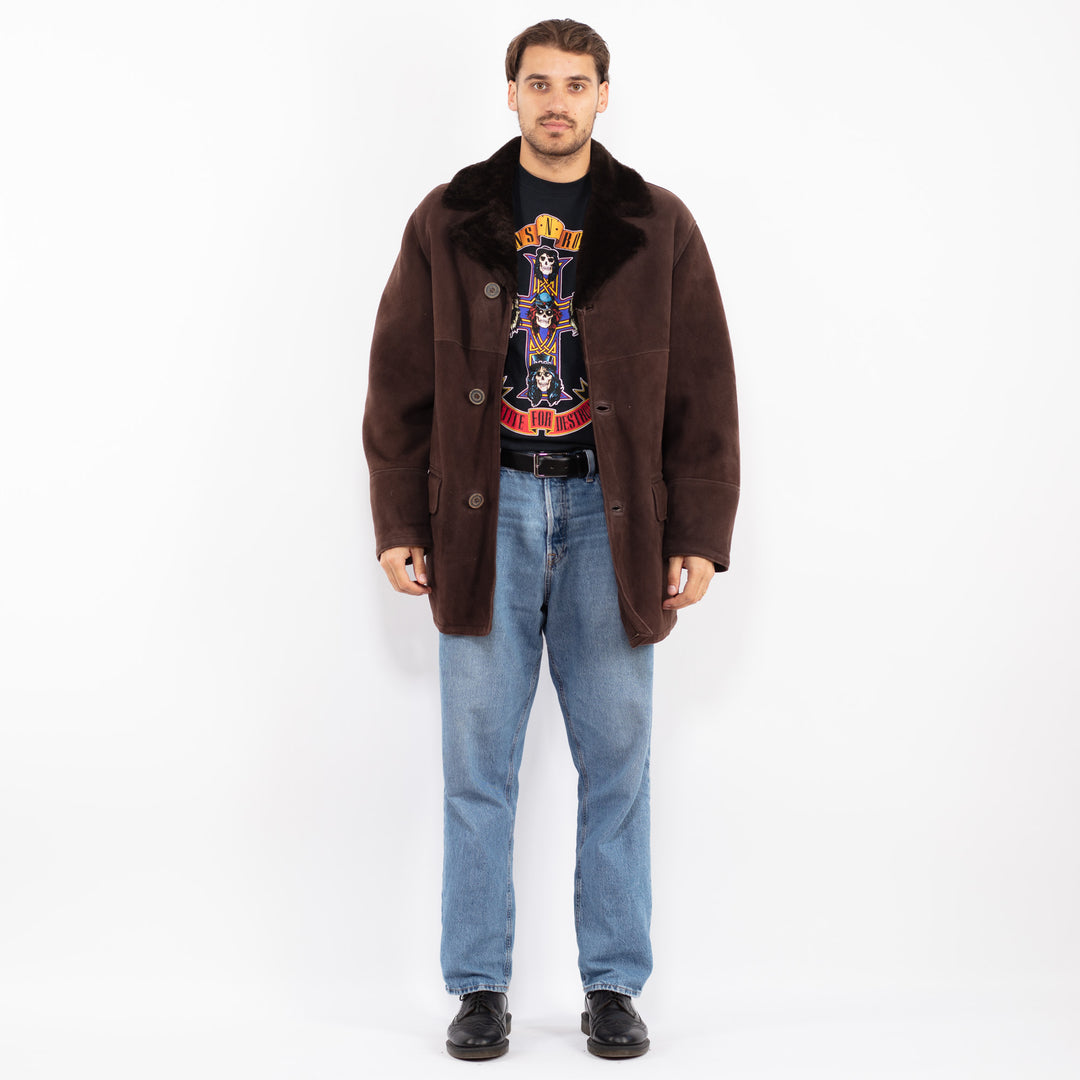 Vintage 70's Men Sheepskin Shearling Coat in Brown