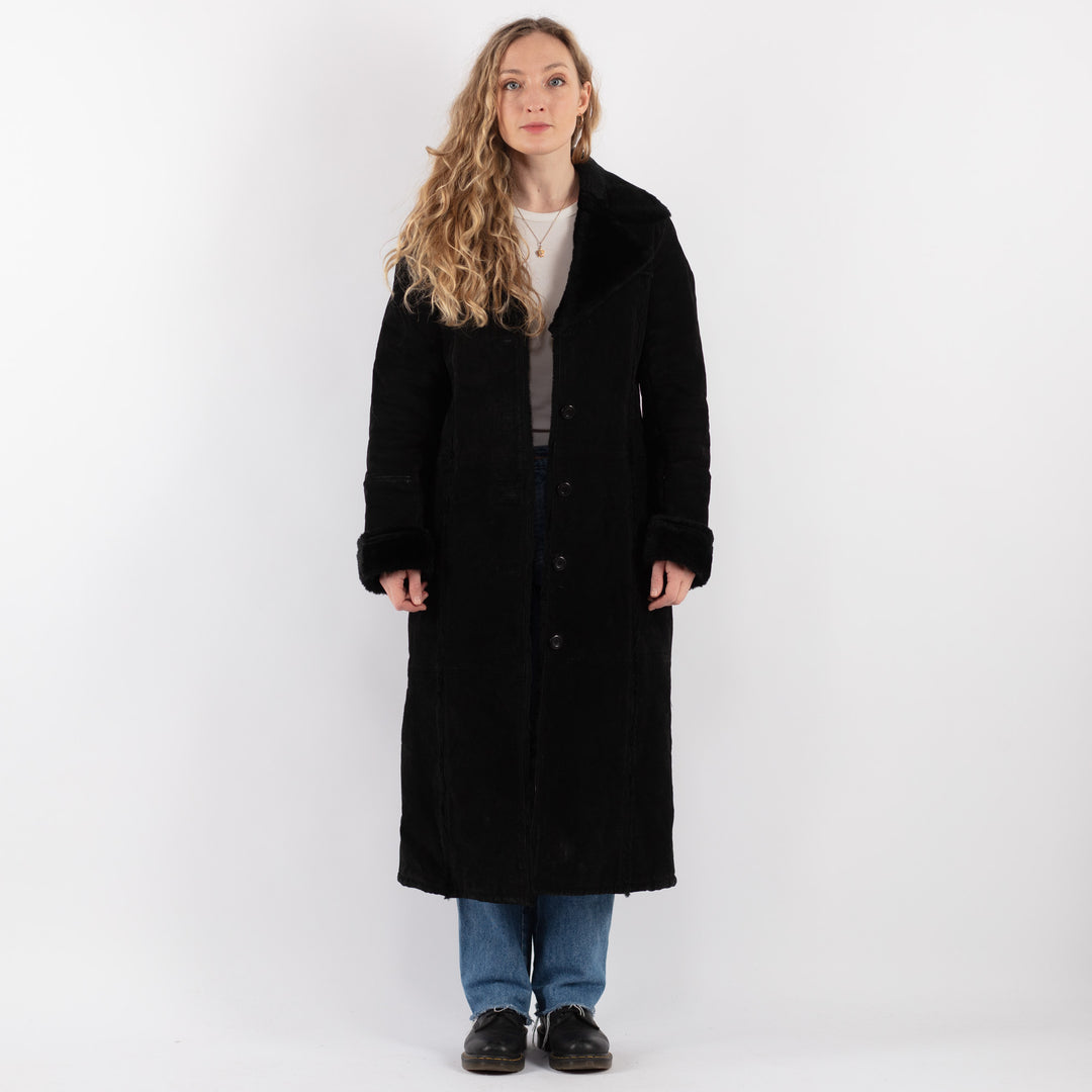 Vintage 90's Women Suede Sherpa Coat in BlackV9283