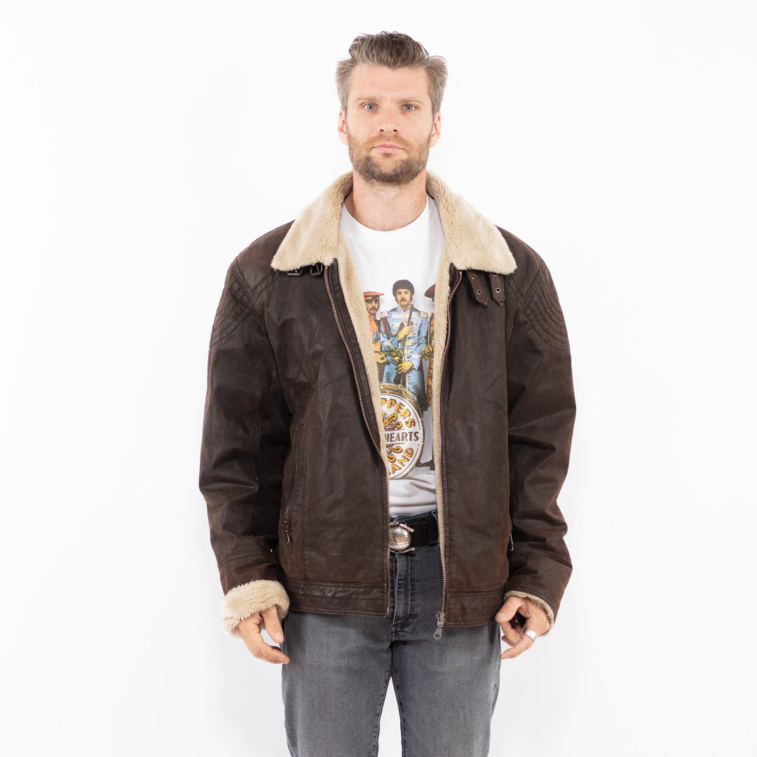 Vintage 90's Men Suede Sherpa Jacket in BrownZ2025