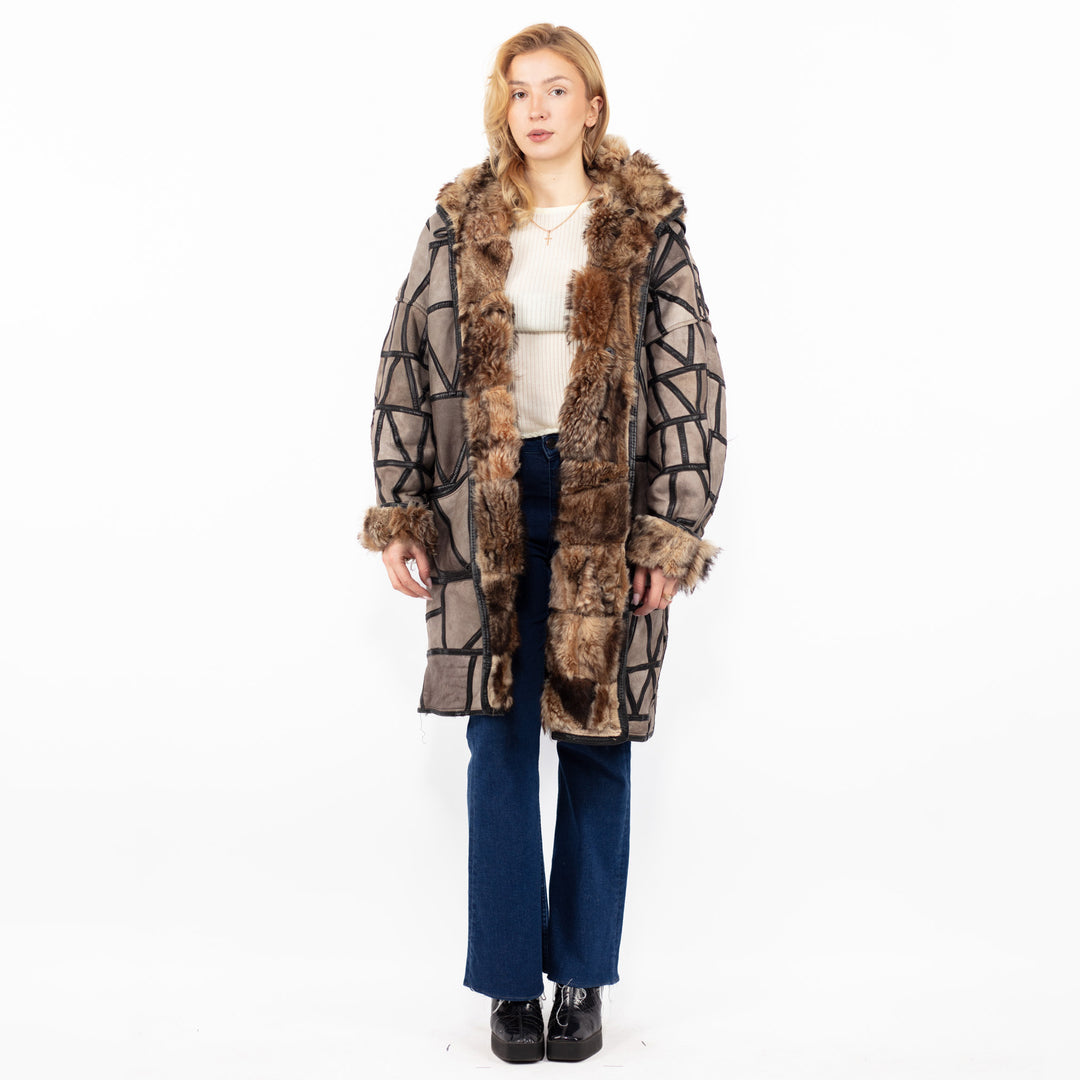Vintage 80's Women Sheepskin Coat in GrayA0845