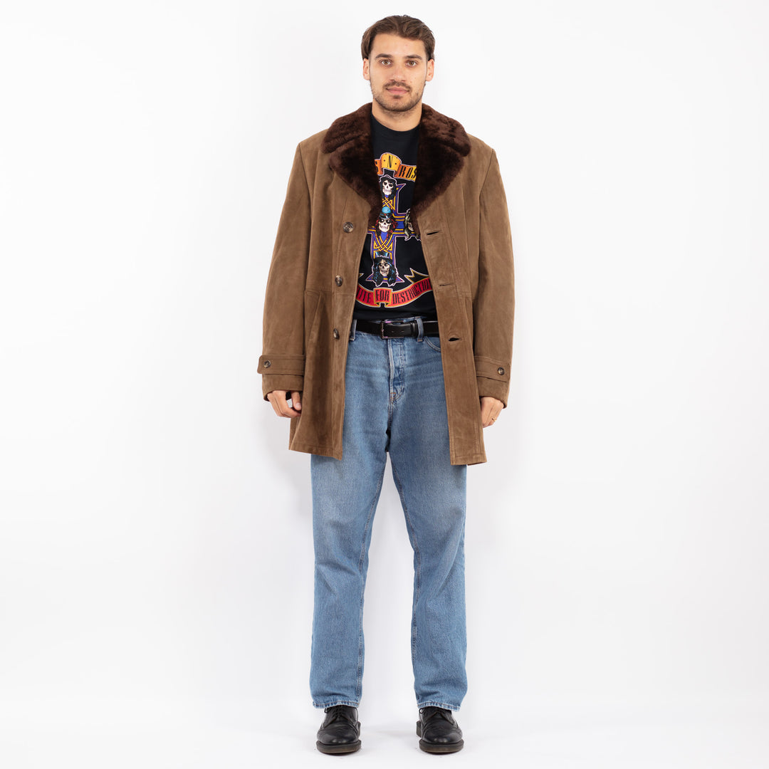 Vintage 70's Men Suede Sherpa Coat in Dark Beige
