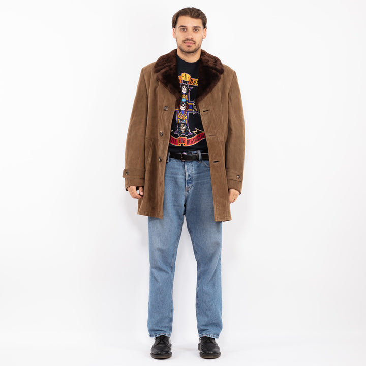 Vintage 70's Men Suede Sherpa Coat in Dark Beige
