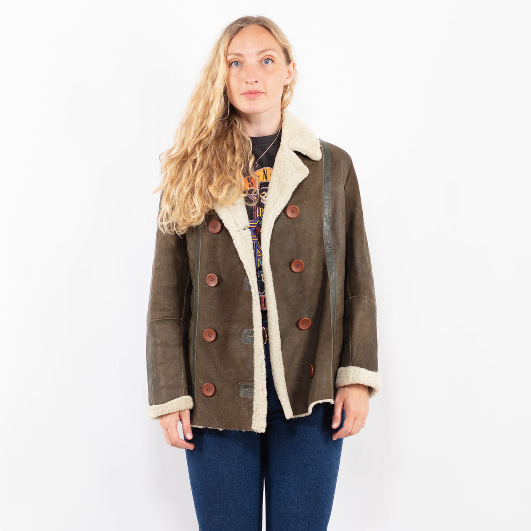 Vintage 90's Women Sheepskin Jacket in GreenA0462