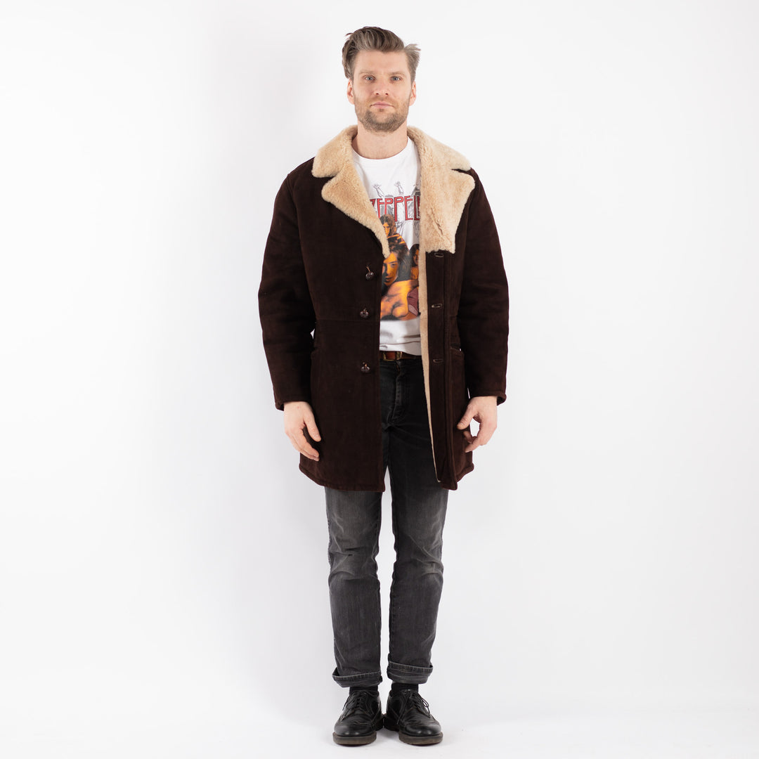 Vintage 70's Men Sheepskin Coat in BrownZ476