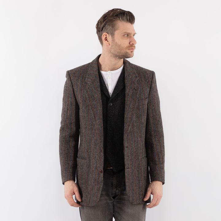 Vintage 90's Men Harris Tweed Jacket in Gray Brown