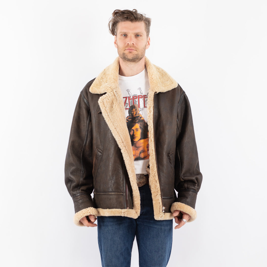 Vintage 90's Men Sheepskin Jacket in BrownZ1568