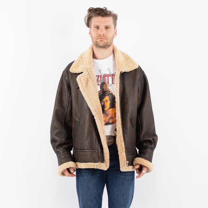 Vintage 90's Men Sheepskin Jacket in BrownZ1568