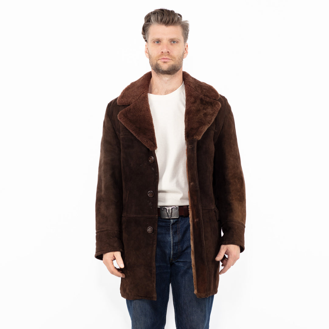 Vintage 70's Men Sheepskin Coat in BrownZ2601