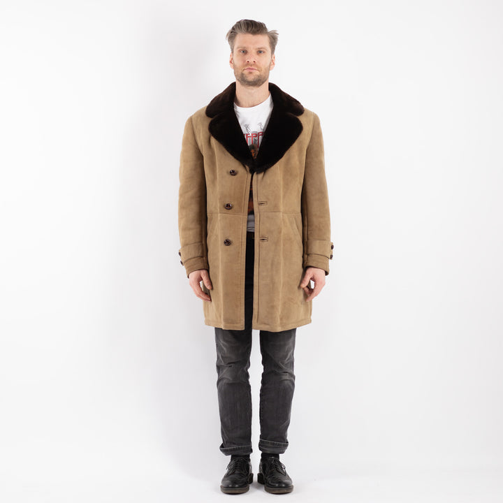 Vintage 70's Men Sheepskin Coat in Beige